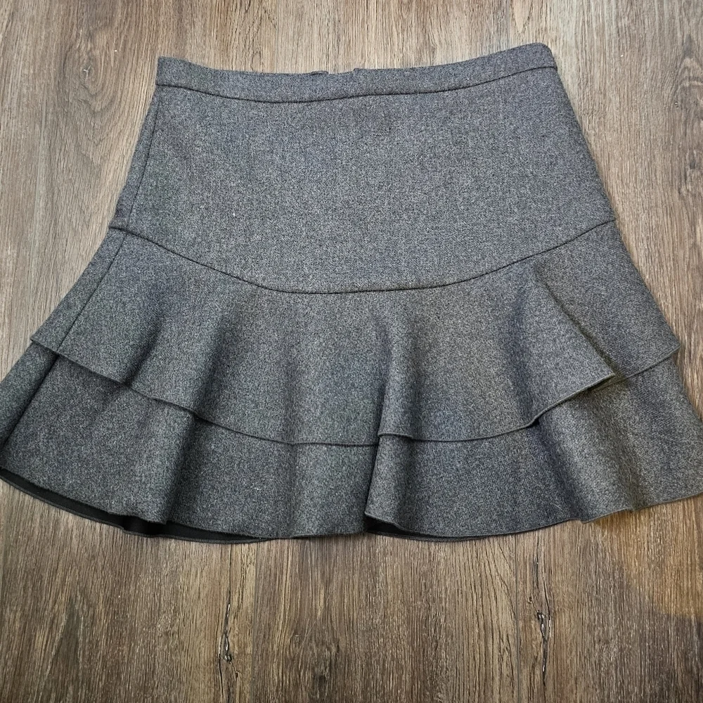 J Crew Womens Tiered Ruffle Mini Skirt Sz 2 Wool Blend Double Layered Lined